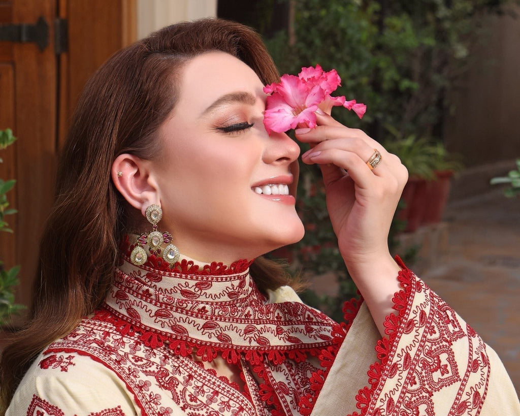 EMBROIDERED SHIRT WITH DHANAK EMBROIDERED SHAWL & TROUSER