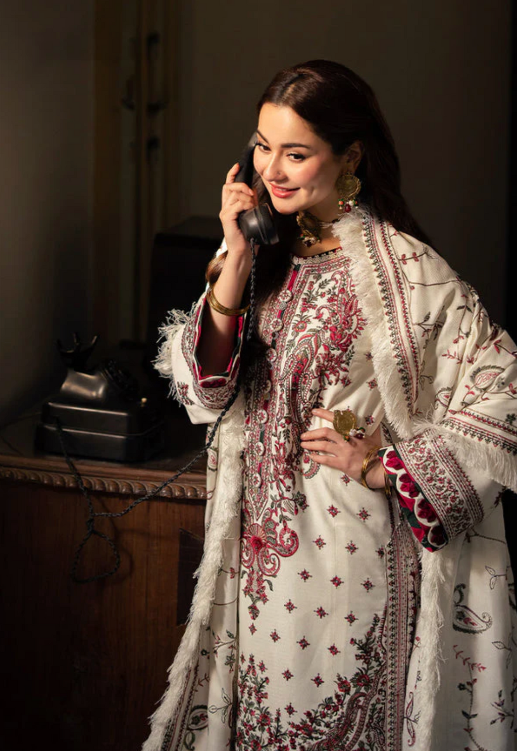 3PC DHANAK SEQUENCE EMBROIDERED SHIRT WITH DHANAK EMBROIDERED SHAWL AND DHANAK TROUSER