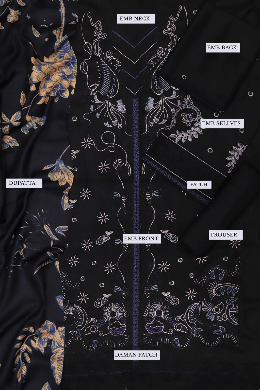 Full Heavy Multi-Head +Thread Embroidered 3 Piece Suit